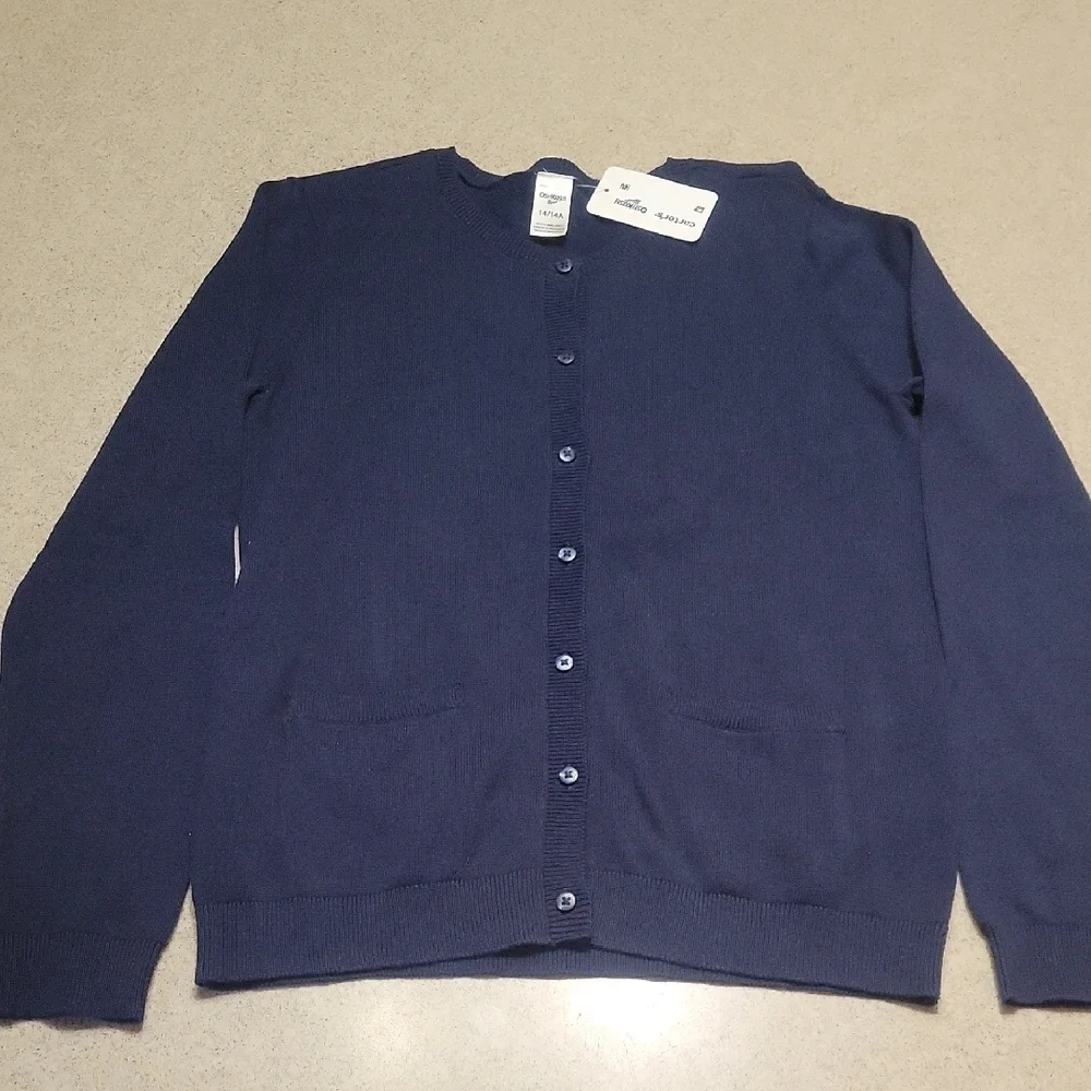 OshKosh B'gosh Blue Cardigan Sweater Classic Knit SIZE 14 NWT